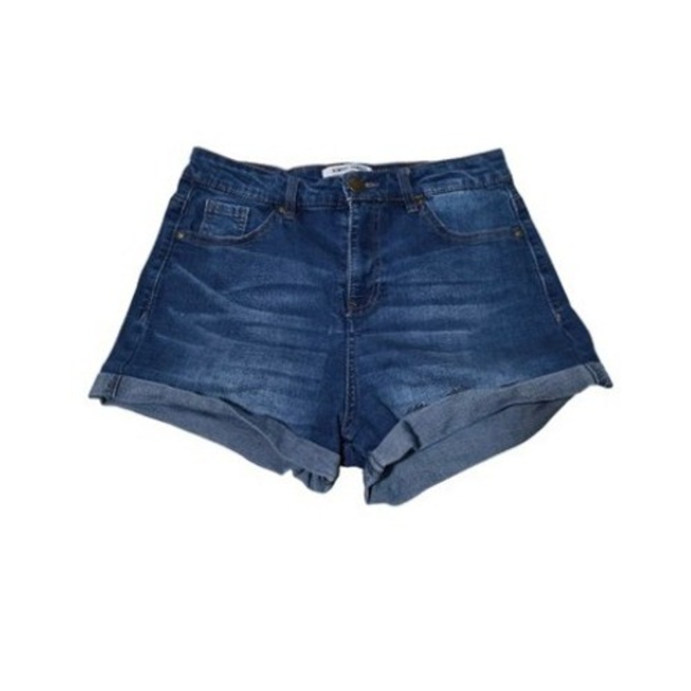 Almost Famous Womens Super High Rise Cuffed Denim Shorts Dark Wash Size 9